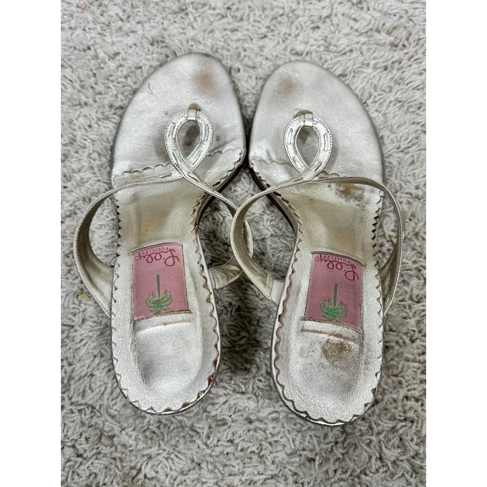 Lilly Pulitzer Metallic Gold Thong Kitten Heel Slip On Sandals Size 9.5 Resort - Picture 5 of 12